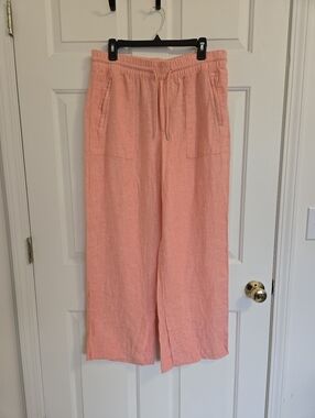 Athleta Retreat Linen High Rise Wide Leg Pants In Orange/Peach Size 12